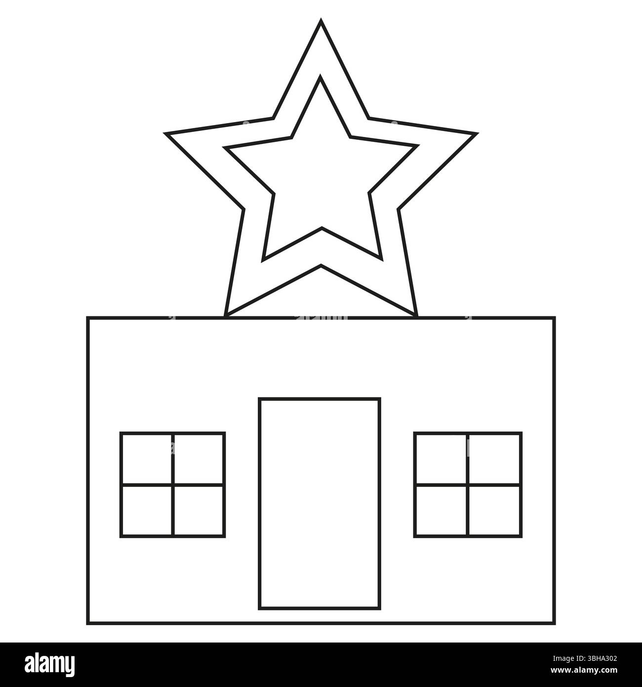 Symbole de bâtiment en étoile. Forme vectorielle scolaire. Aperçu de la structure du gouvernement. Icône de maison noire. Illustration de Vecteur