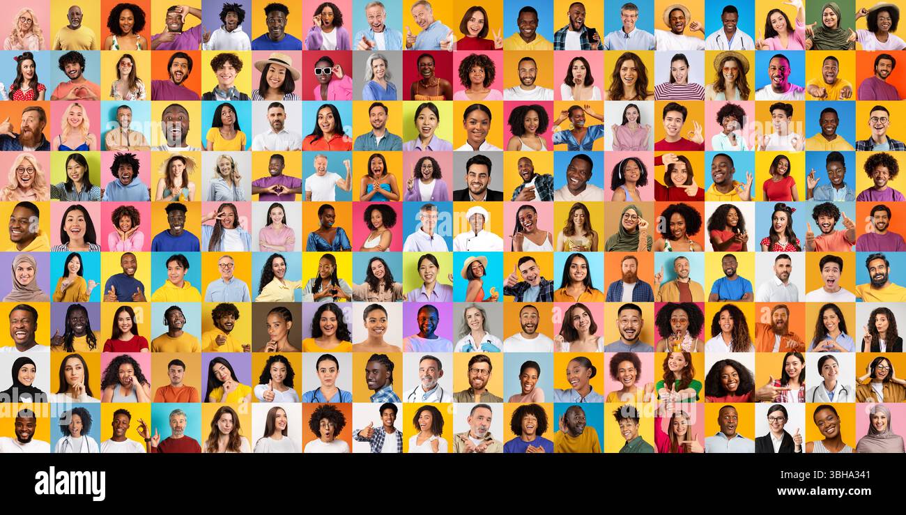 Collection diversifiée de portraits présentant divers visages du monde entier Banque D'Images