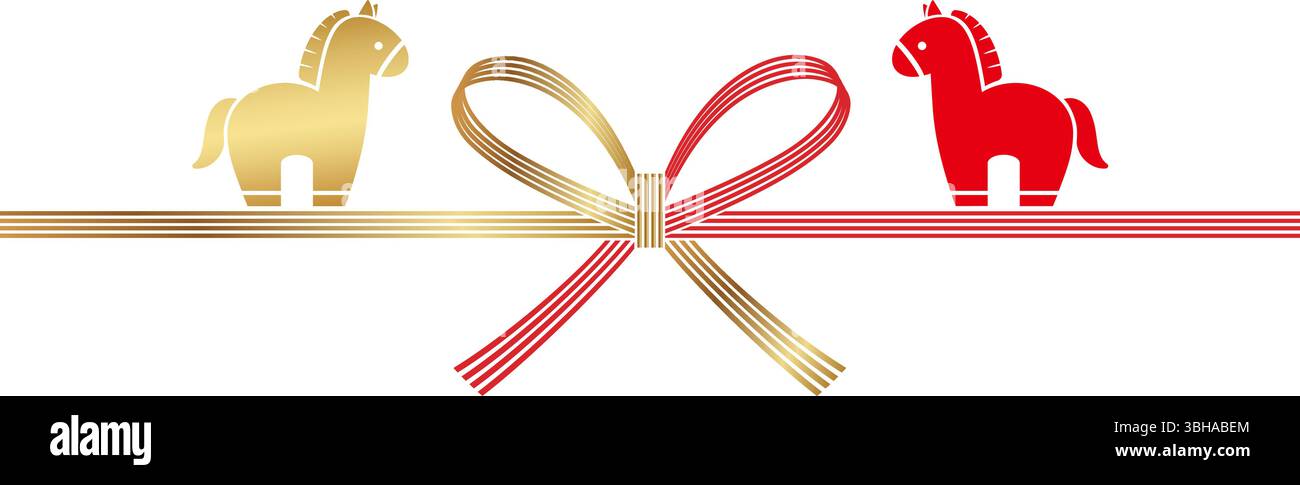 Année du cheval symbole zodiaque avec Mizuhiki - cordes de décoration japonaise - symbole de voeux. Illustration vectorielle isolée sur Un fond blanc. Illustration de Vecteur