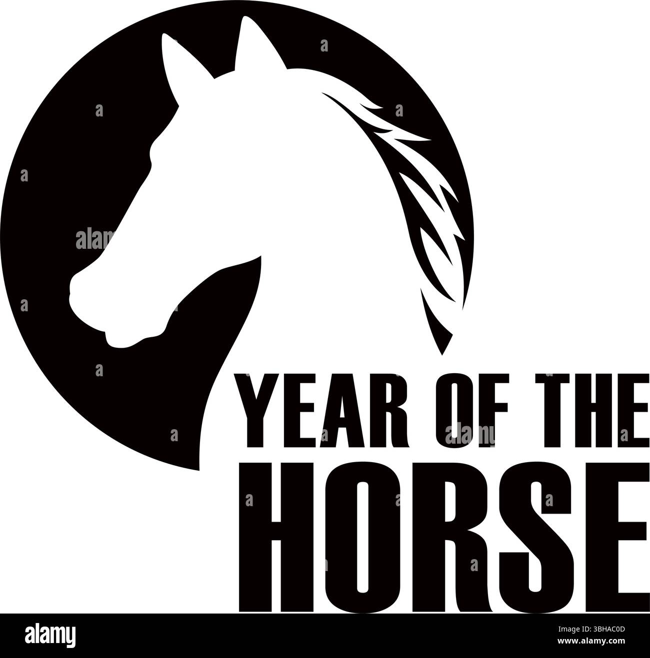 L'année du cheval Monochrome vecteur symbole du zodiaque chinois isolé sur Un fond blanc. Illustration de Vecteur