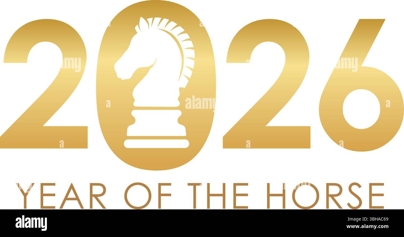 L’année 2026, année du cheval, symbole de voeux du nouvel an. Illustration vectorielle isolée sur Un fond blanc. Illustration de Vecteur