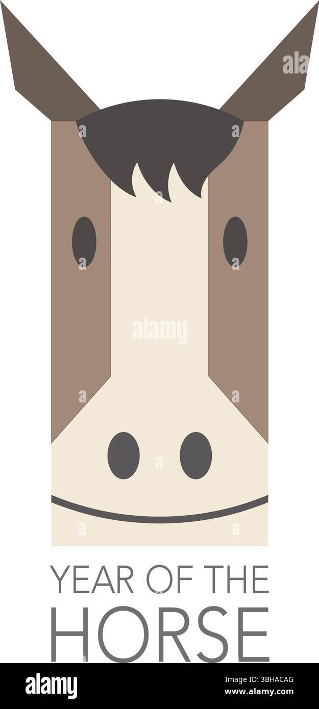 L'année du vecteur de cheval Cute Monochrome symbole du zodiaque chinois isolé sur Un fond blanc. Illustration de Vecteur