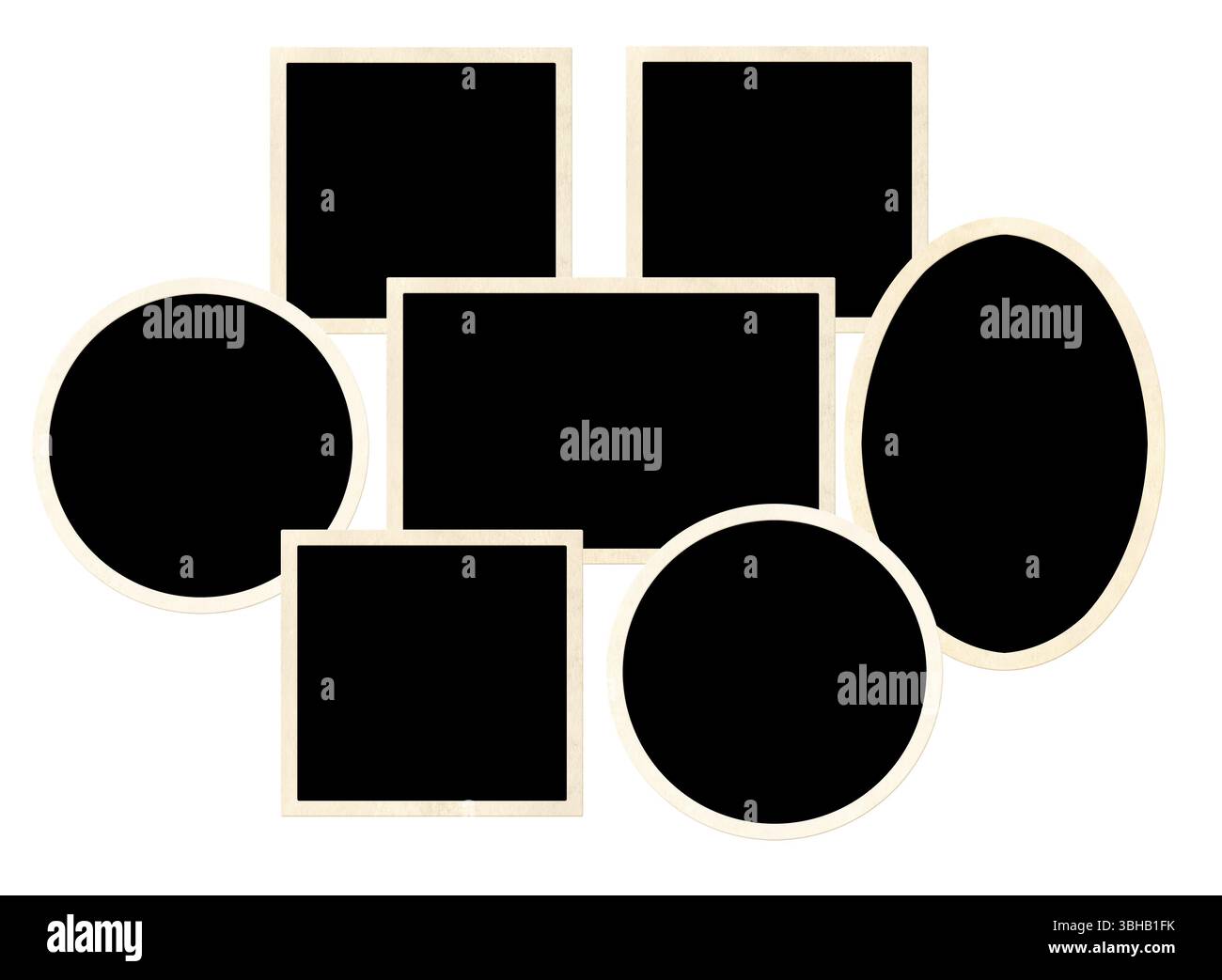 Collage de modèle avec sept photos de cadre rétro. Grille d'album d'images de moodboard pour scrapbooking. Tableau d'humeur de style vintage. Isolé sur bac blanc Banque D'Images