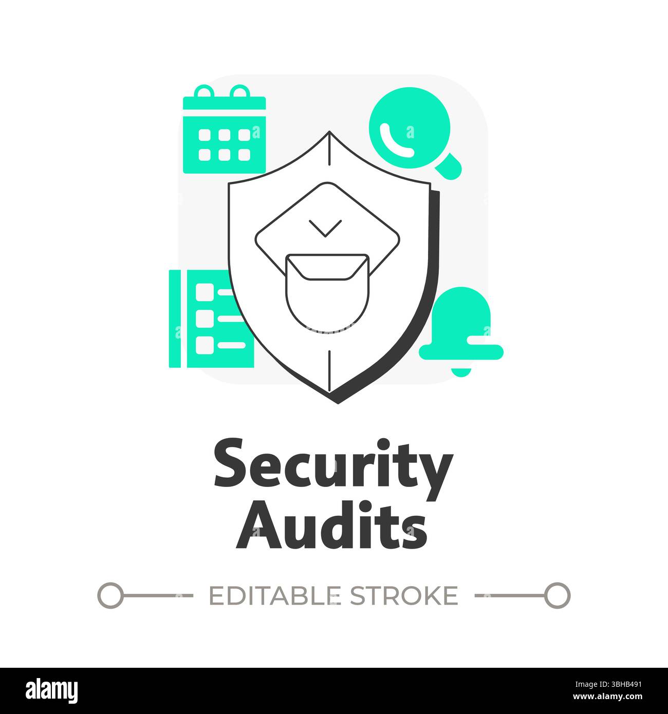 Icône de concept de contour plat des audits de sécurité Illustration de Vecteur