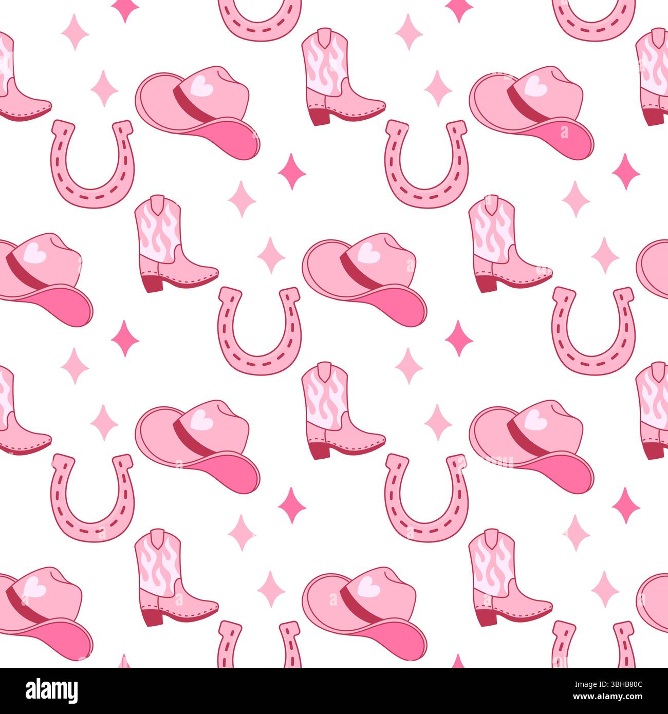 Motif rose sans couture avec chapeaux de cowgirl, bottes de flamme et fers à cheval. Amusant, Girly WESTERN thème pour les arrière-plans et les éléments de design. Illustration de Vecteur
