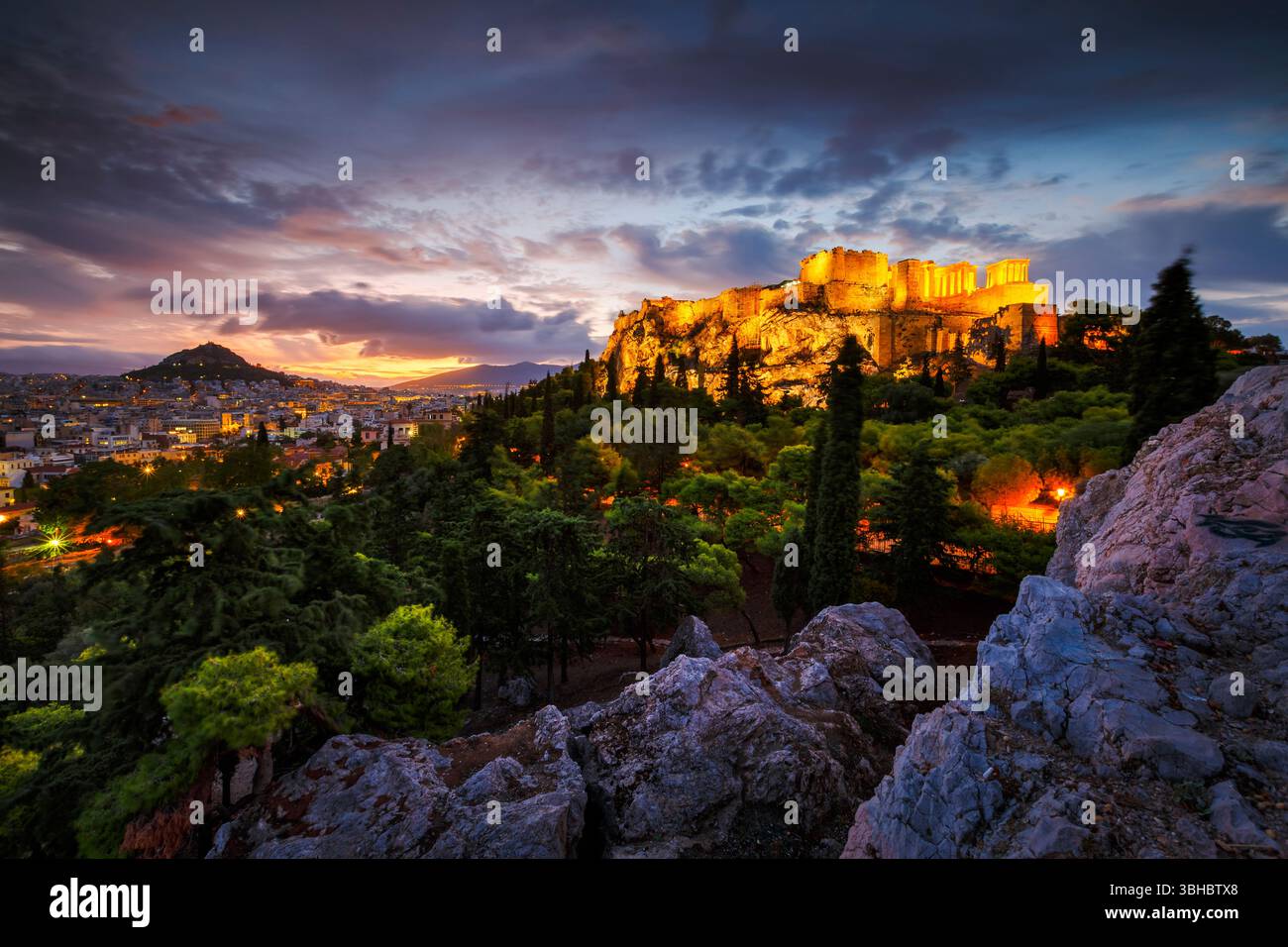 Et l'acropole d'Athènes, Grèce De Aréopage hill. Banque D'Images