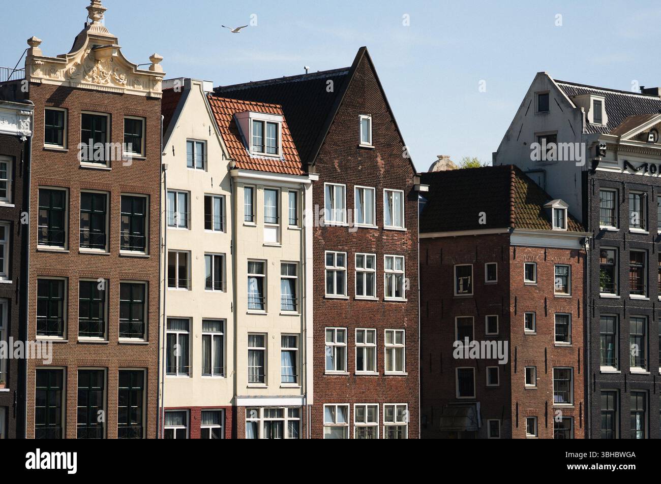 Bâtiments hollandais historiques à Amsterdam sous le ciel d'été Banque D'Images