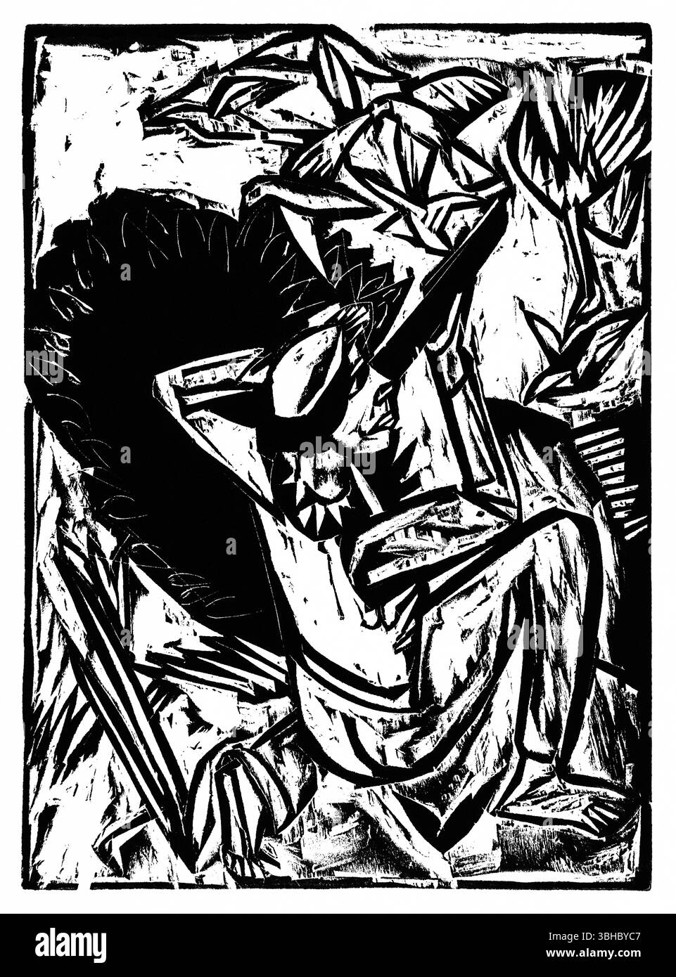 Le chasseur de mouettes (1913) par Ernst Ludwig Kirchner – estampe expressionniste allemande, domaine public, scène maritime des beaux-arts à haute résolution Banque D'Images