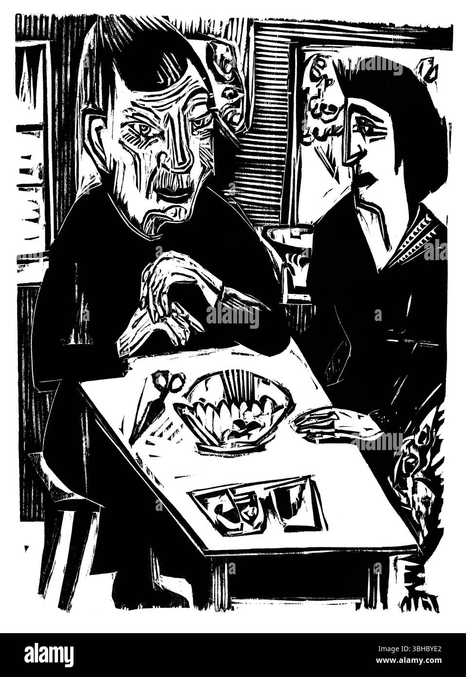 Vieille et jeune femme 1921 par Ernst Ludwig Kirchner - estampe expressionniste allemande - oeuvre d'art haute résolution du domaine public Banque D'Images