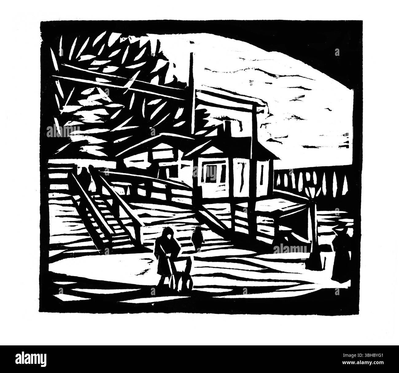 Hangar sur la rive de l'Elbe par Ernst Ludwig Kirchner, 1906 – paysage expressionniste allemand, haute résolution du domaine public Fine Art Print Banque D'Images