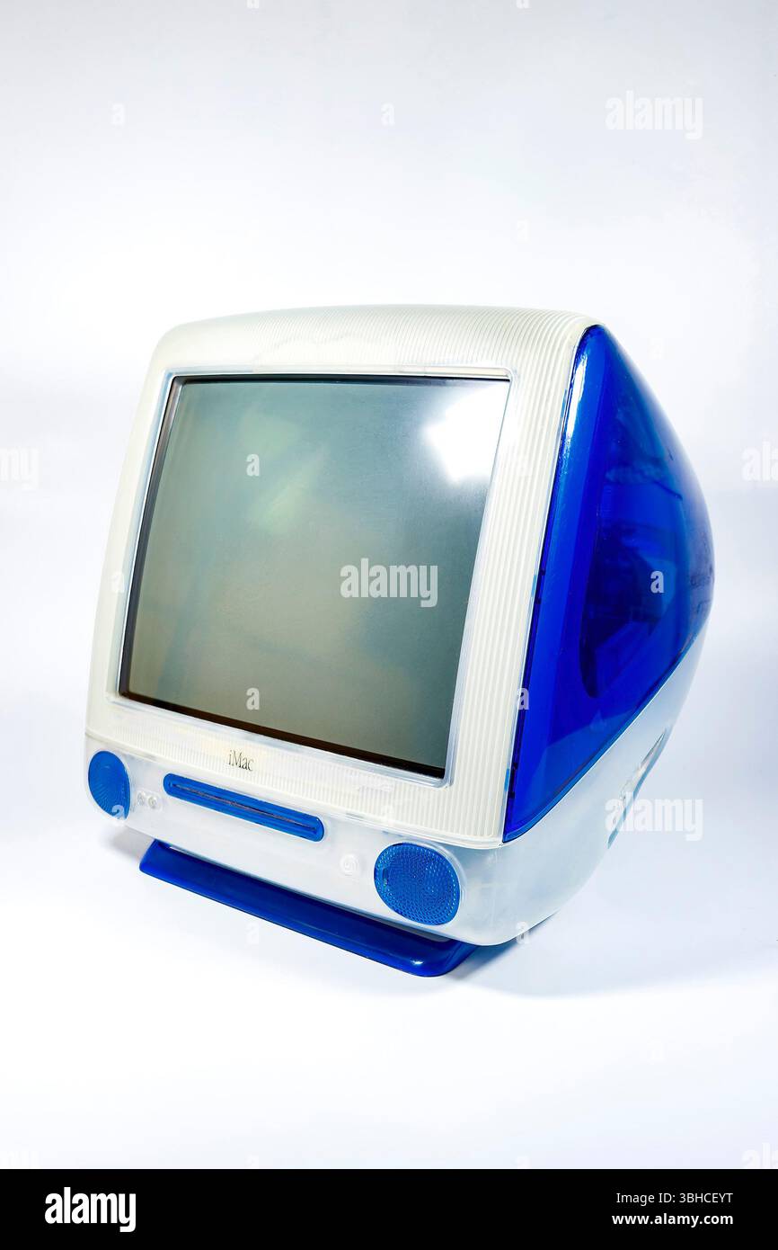 Vintage Apple iMac G3 ordinateur en bleu et blanc avec logo