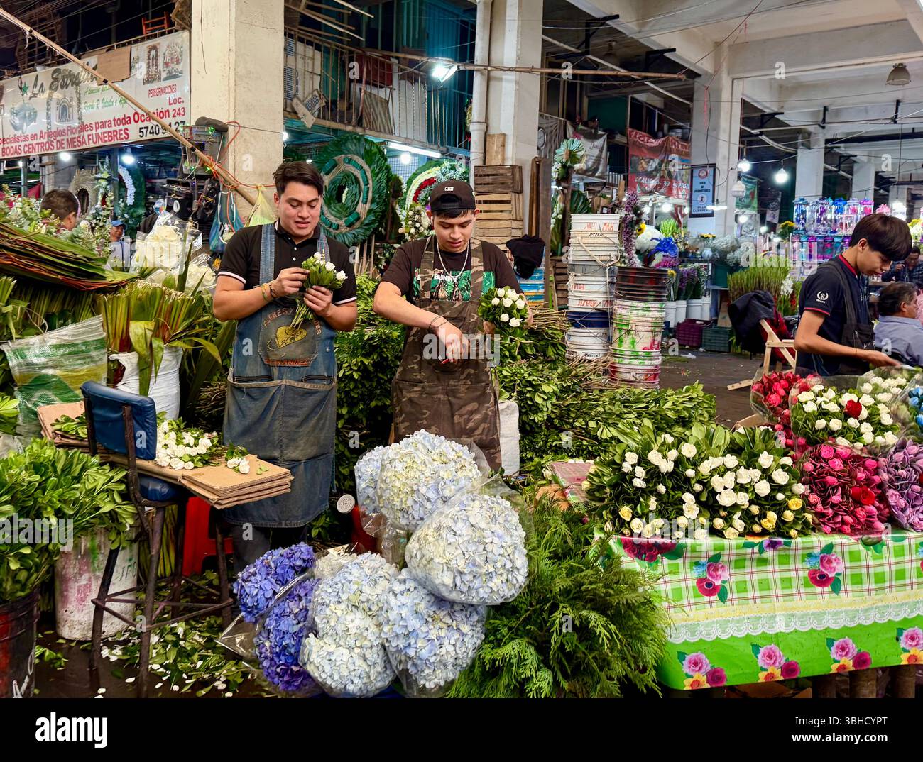 Stand de fleurs, Mercado Jamaica, l'un des marchés publics traditionnels de Mexico. CDMX, Mexique Banque D'Images