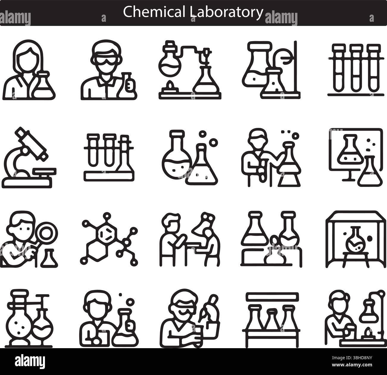 Jeu d'icônes de laboratoire chimique - Science, expérience, Collection vectorielle de recherche Illustration de Vecteur
