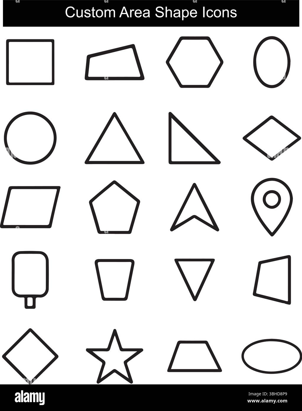Jeu d'icônes de forme de zone personnalisée – Collection de symboles de contour géométrique Illustration de Vecteur
