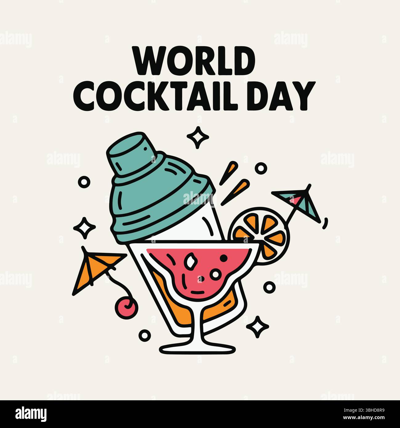 Motif de célébration de la Journée mondiale des cocktails – Fun Drink illustration Art Illustration de Vecteur