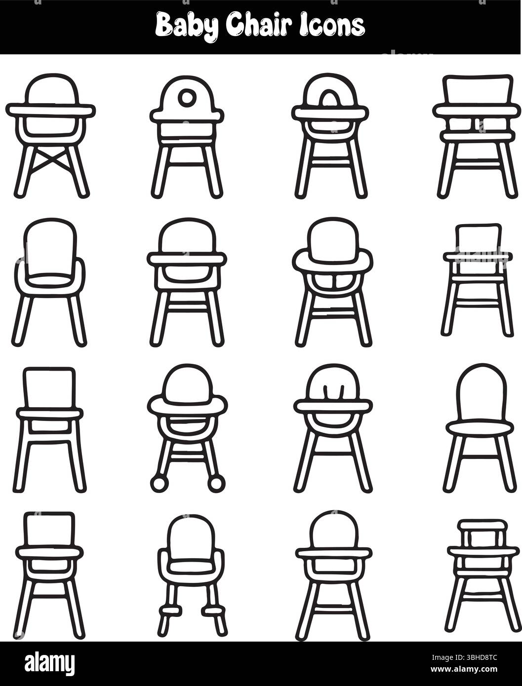 Icônes de chaise bébé – ensemble vectoriel de chaise haute pour enfants, bébés et tout-petits Illustration de Vecteur