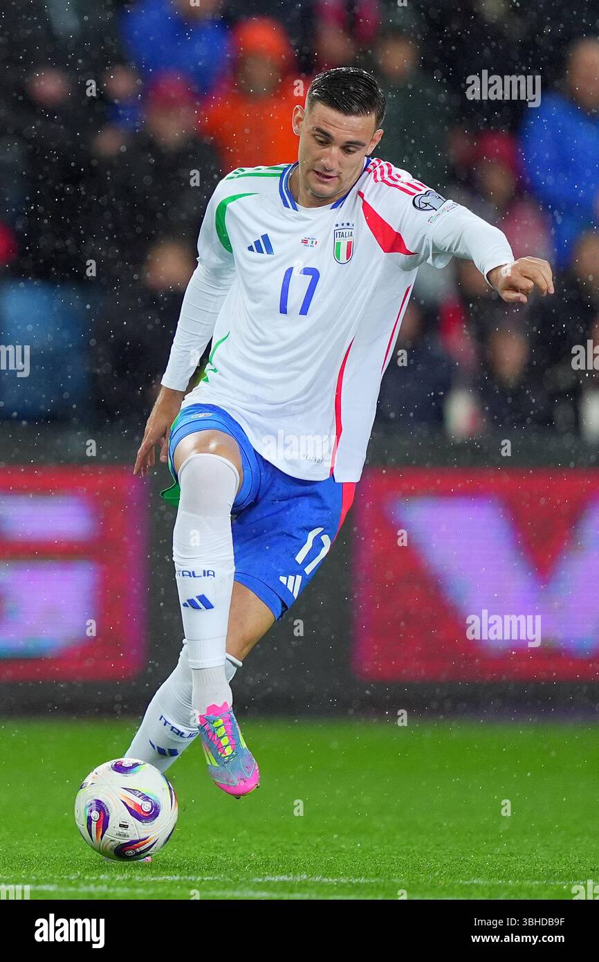 L'Italien Lorenzo Lucca lors du match de qualification de la Coupe du monde 2026 entre la Norvège et l'Italie au stade Ullevaal à Oslo , Norvège - vendredi 06 juin 2025 . Sport - Soccer (photo de Spada/LaPresse) Banque D'Images