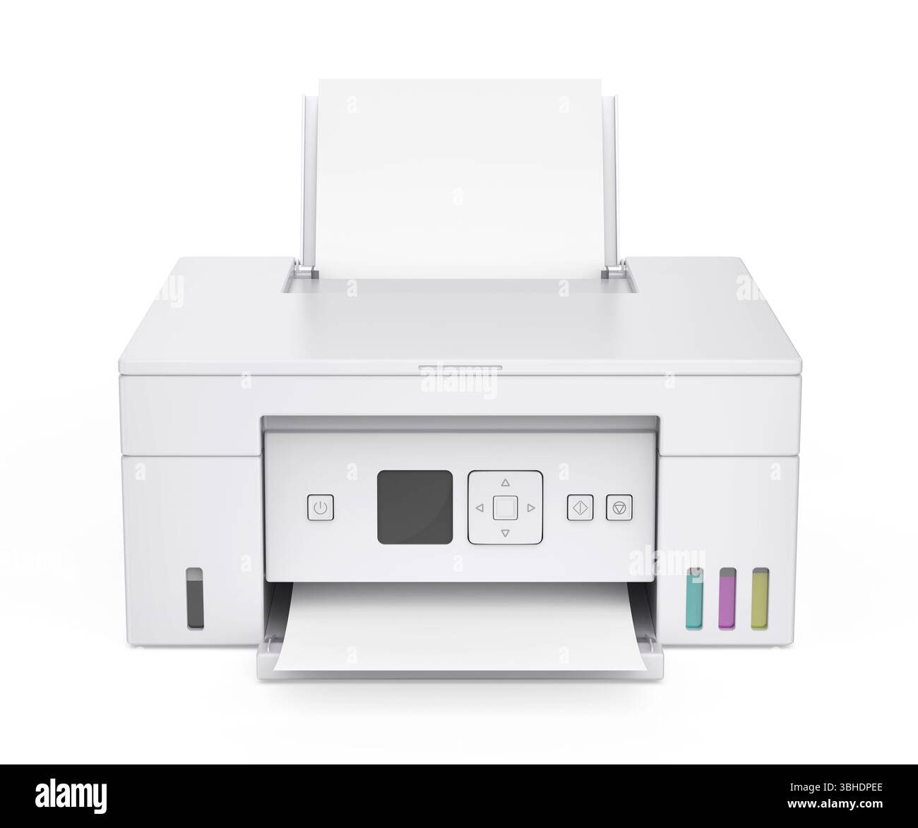 Imprimante couleur jet d'encre multifonction sur fond blanc Banque D'Images