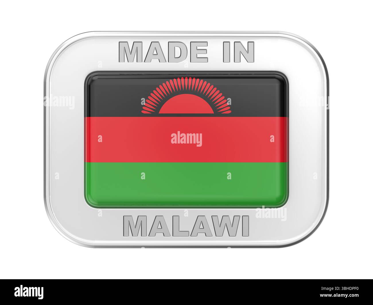 Fabriqué au Malawi, badge argenté avec le drapeau du Malawi Banque D'Images
