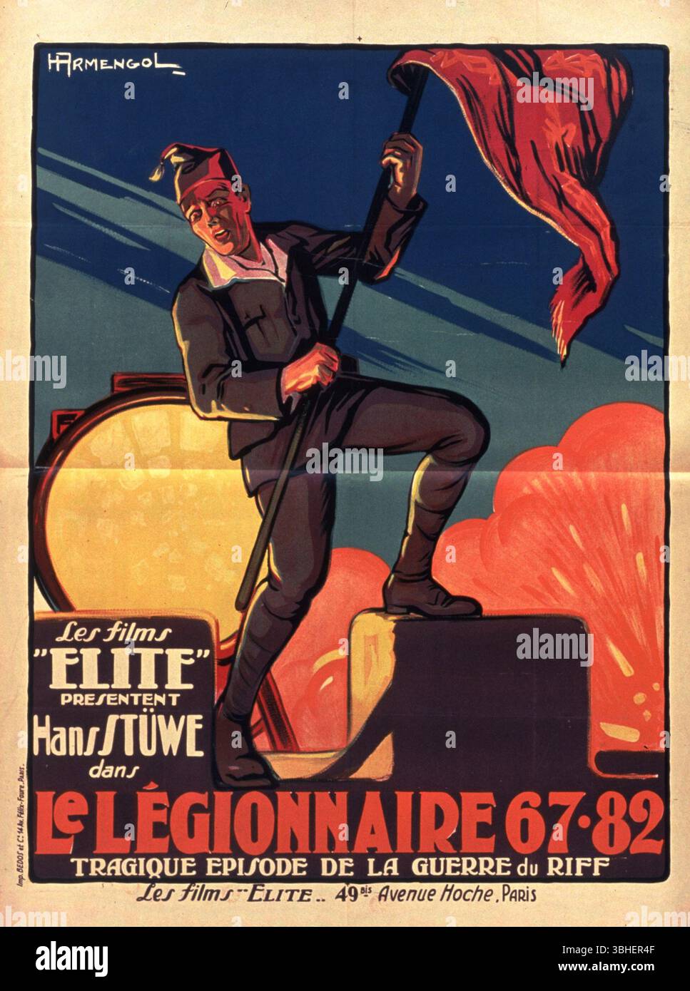 ' Le légionnaire 67 82 ' original allemand 'Die Flucht in die Legion', affiche française de cinéma des années 1930, par Henri Armengol Banque D'Images
