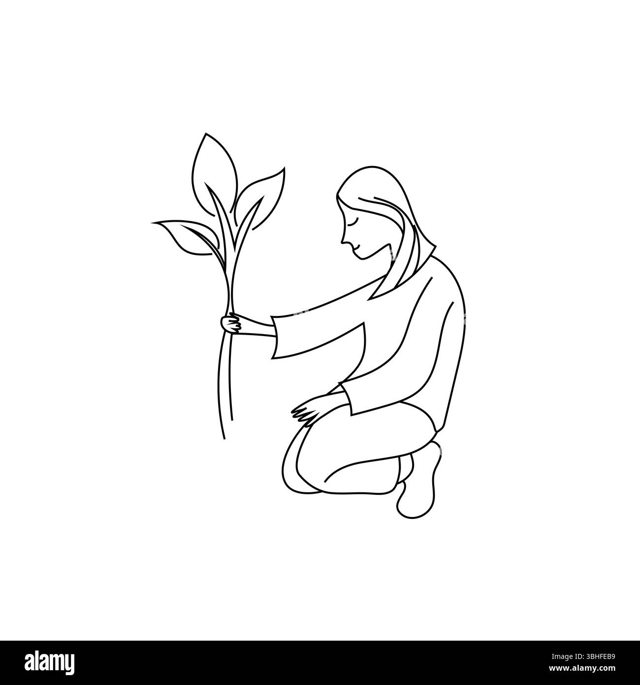 Icône vectorielle jardinier. Symbole de soin des plantes. Figure avec contour noir. Arrière-plan blanc Illustration de Vecteur