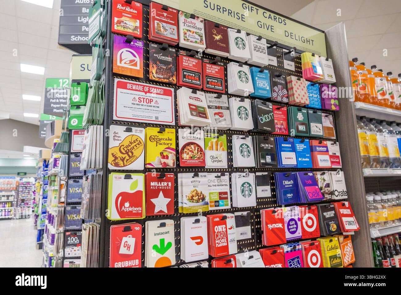 West Palm Beach Lake Park Floride, supermarché d'épicerie Publix, intérieur, présentoir de carte-cadeau, chèques-cadeaux au détail restaurants au détail Banque D'Images