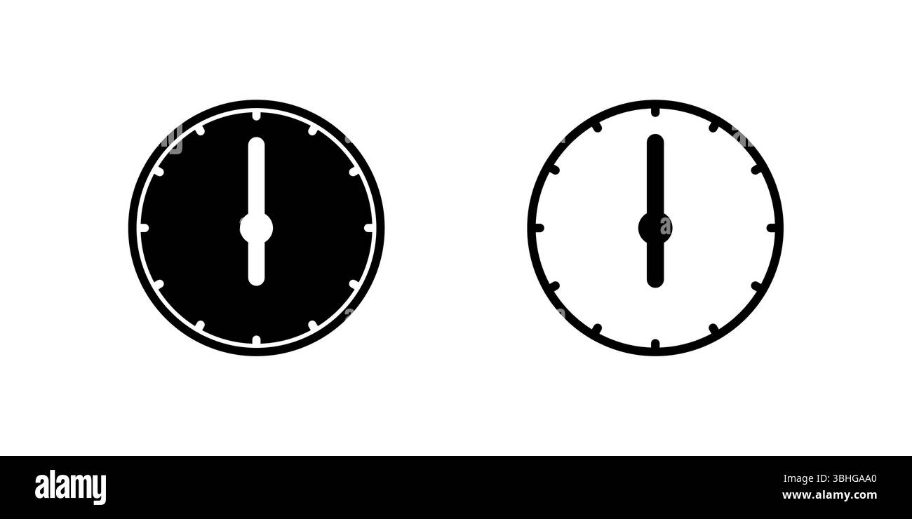 Une icône d'horloge analogique de six heures, idéale pour représenter la fin de la journée, l'heure du dîner ou les événements tôt le matin. Illustration de Vecteur