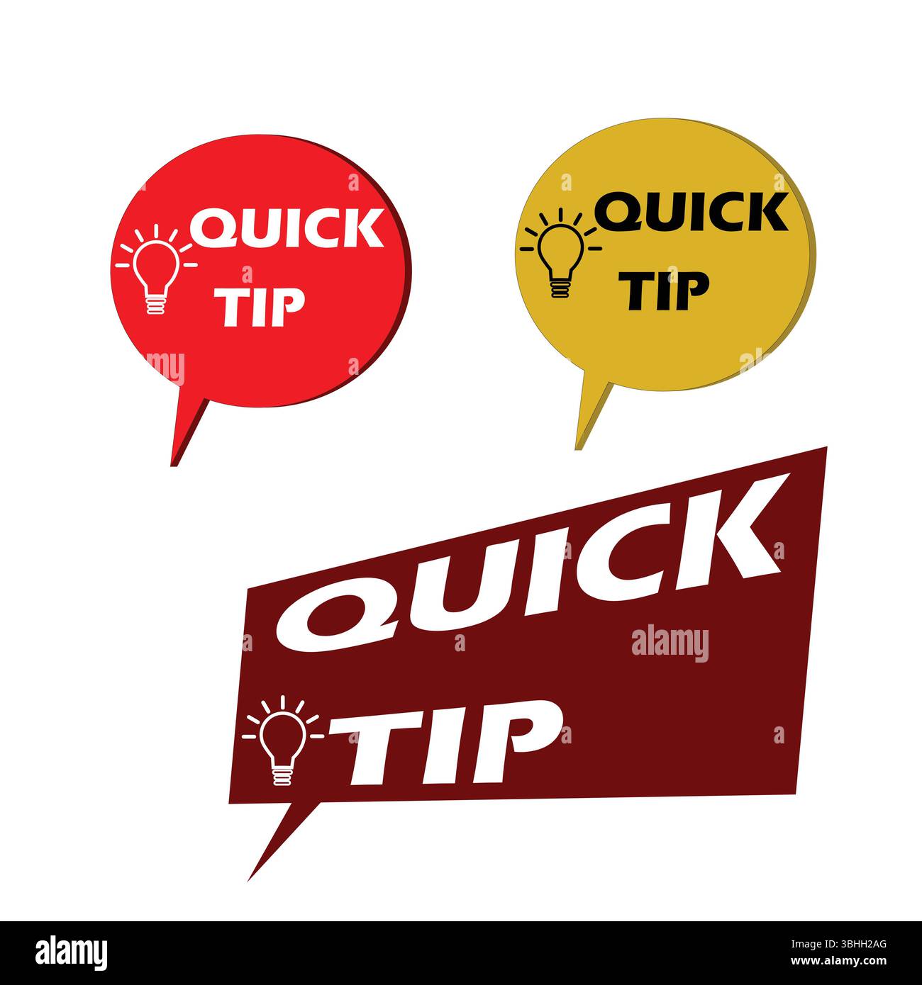 Astuce rapide icône Set Colorful Speech Bubble conception de lampe pour Tutoriels blogs astuce rapide icône astuce utile logo autocollant astuce rapide logo Illustration de Vecteur