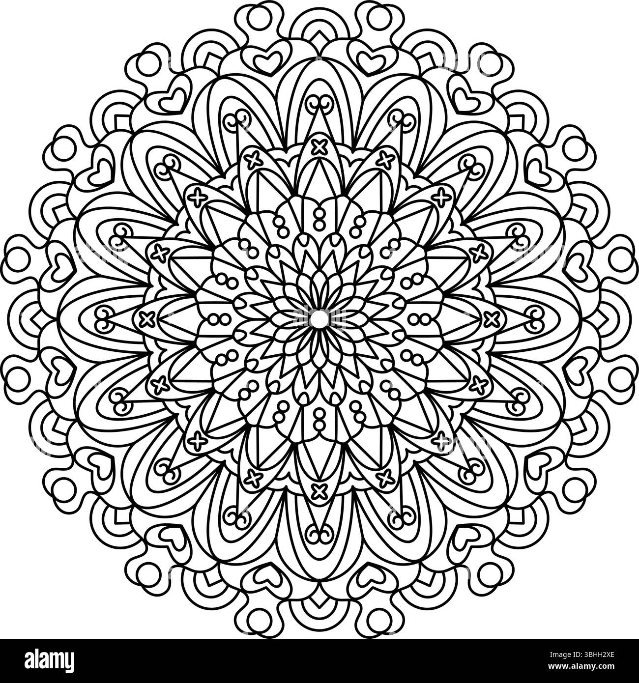 Motif mandala fleuri symétrique complexe. Idéal pour la coloration, la méditation, les pratiques spirituelles, les textiles et divers projets décoratifs ou artistiques Illustration de Vecteur