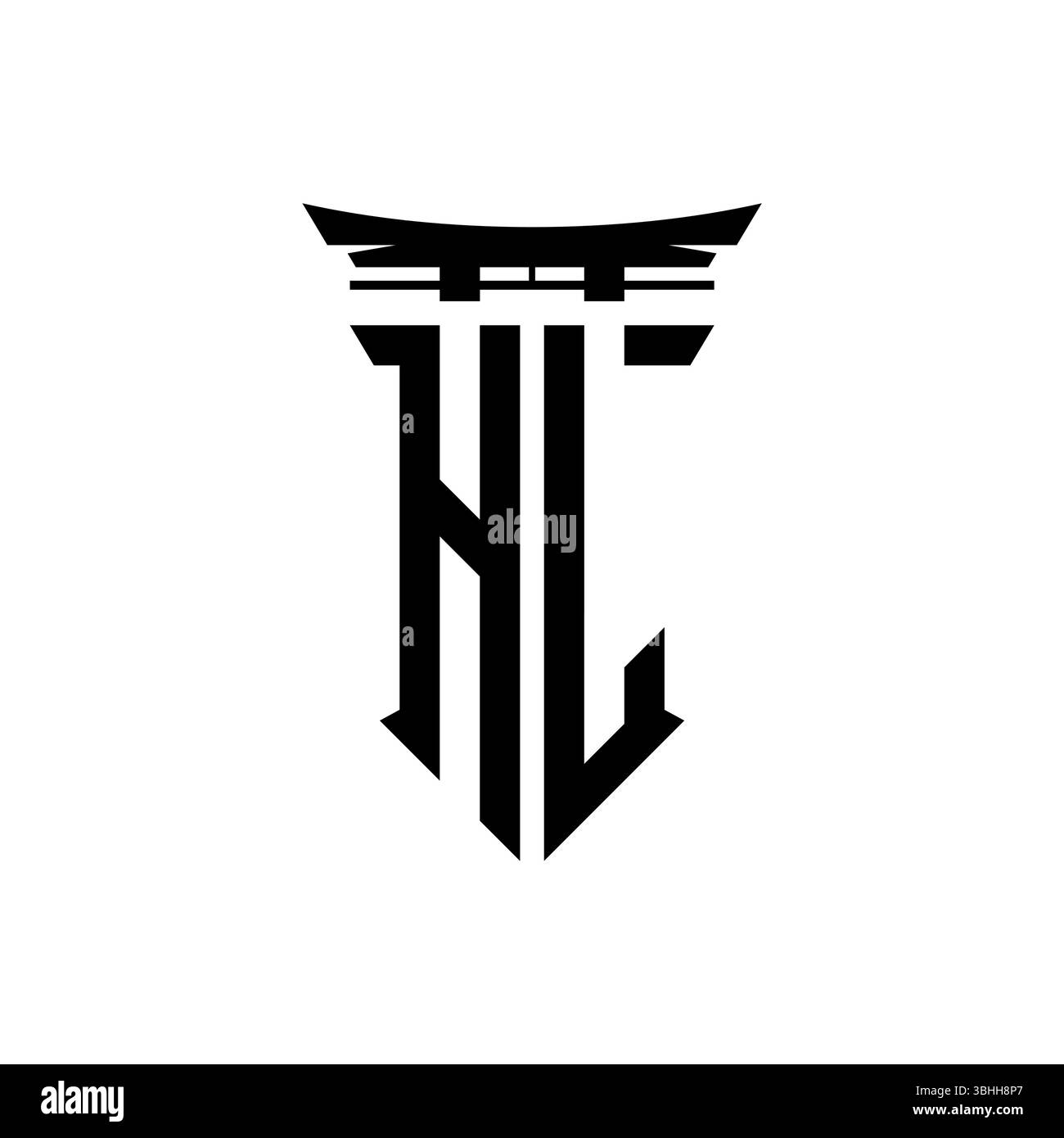 Logo monogramme initial avec design géométrique moderne de style japonais Torii Gate en arrière-plan isolé, logo géométrique minimaliste de style japonais. Illustration de Vecteur