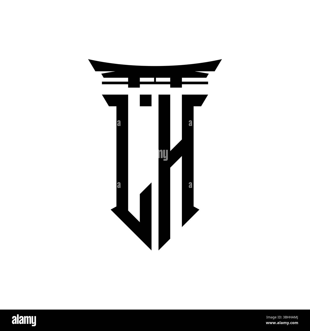 Logo monogramme initial avec design géométrique moderne de style japonais Torii Gate en arrière-plan isolé, logo géométrique minimaliste de style japonais. Illustration de Vecteur