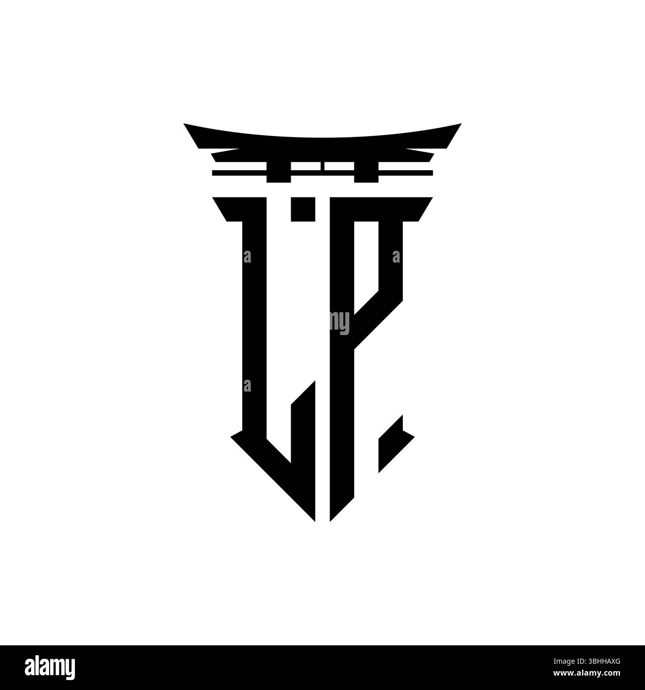 Logo monogramme initial avec design géométrique moderne de style japonais Torii Gate en arrière-plan isolé, logo géométrique minimaliste de style japonais. Illustration de Vecteur