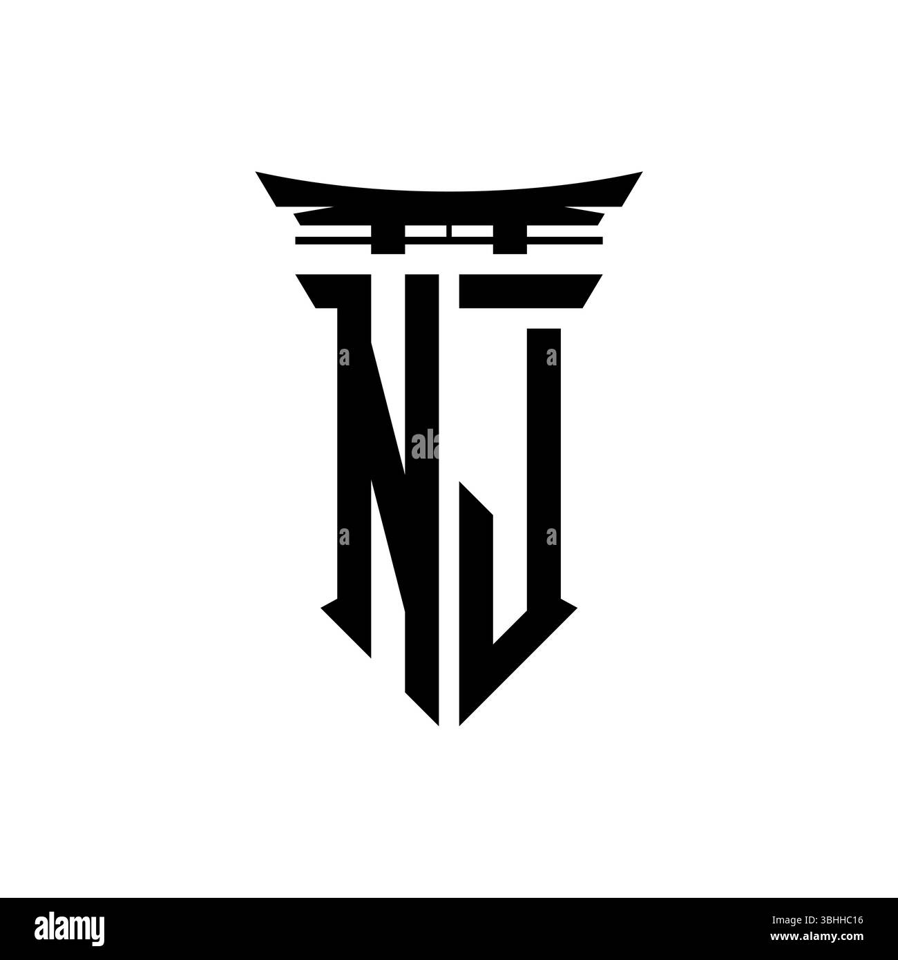 Logo monogramme initial avec design géométrique moderne de style japonais Torii Gate en arrière-plan isolé, logo géométrique minimaliste de style japonais. Illustration de Vecteur