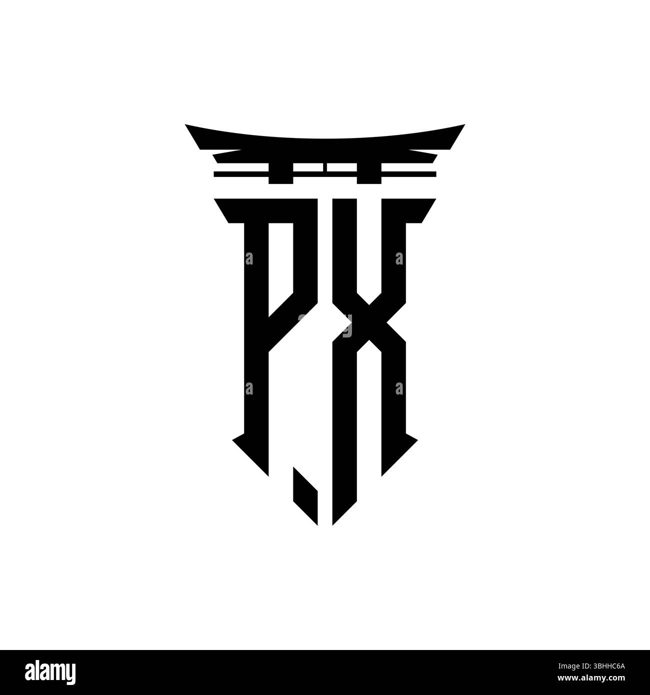 Logo monogramme initial avec design géométrique moderne de style japonais Torii Gate en arrière-plan isolé, logo géométrique minimaliste de style japonais. Illustration de Vecteur