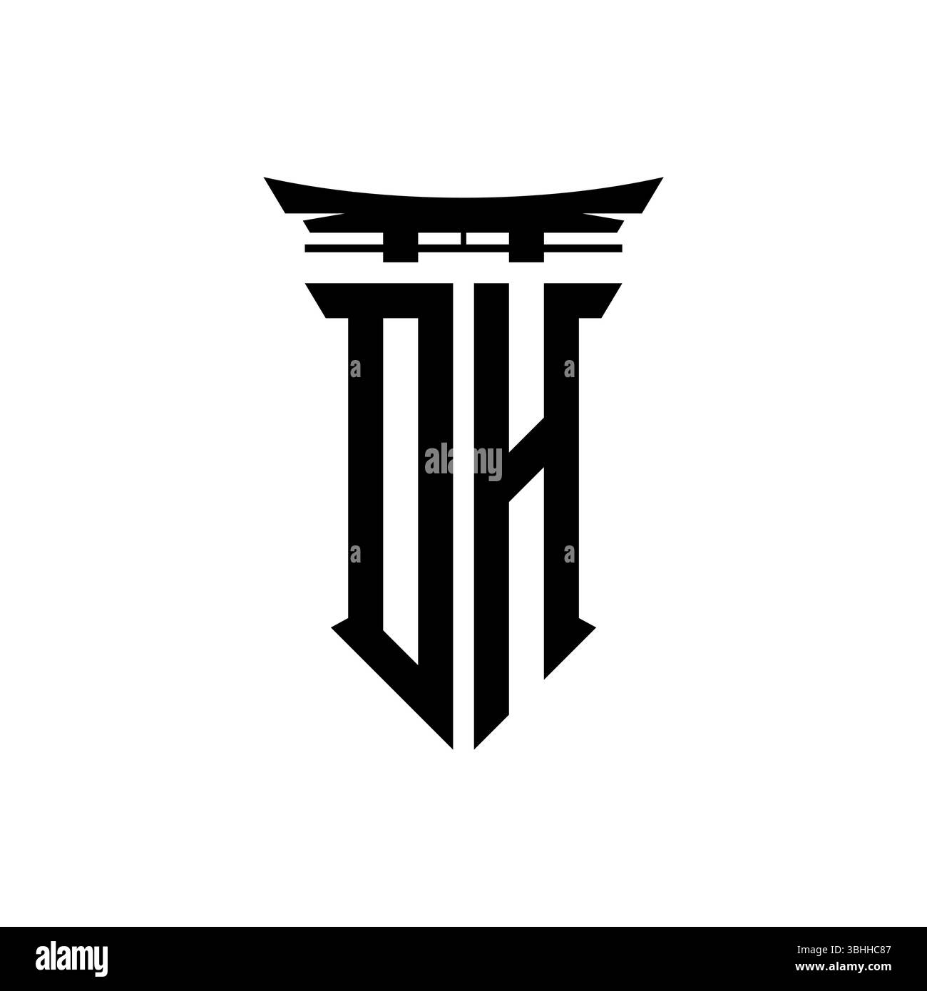 Logo monogramme initial avec design géométrique moderne de style japonais Torii Gate en arrière-plan isolé, logo géométrique minimaliste de style japonais. Illustration de Vecteur