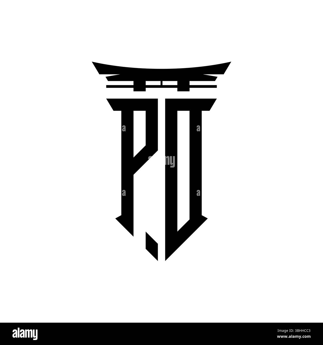 Logo monogramme initial avec design géométrique moderne de style japonais Torii Gate en arrière-plan isolé, logo géométrique minimaliste de style japonais. Illustration de Vecteur