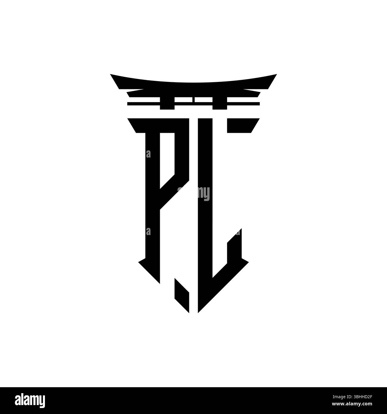 Logo monogramme initial avec design géométrique moderne de style japonais Torii Gate en arrière-plan isolé, logo géométrique minimaliste de style japonais. Illustration de Vecteur