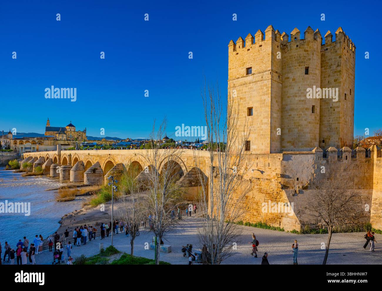 Pont romain et cathédrale de la mosquée de Cordoue, Andalousie, Espagne Banque D'Images