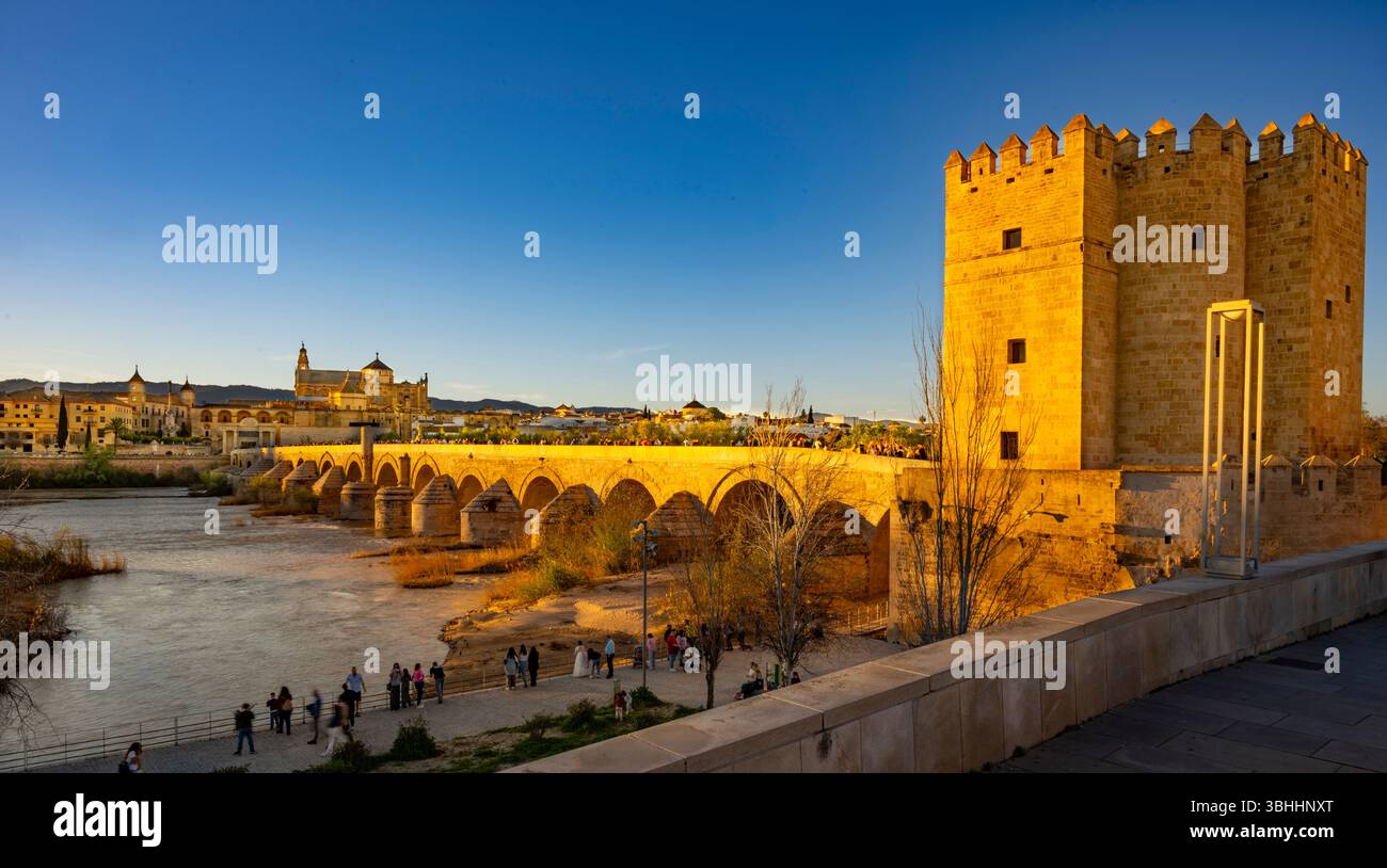 Pont romain et cathédrale de la mosquée de Cordoue, Andalousie, Espagne Banque D'Images