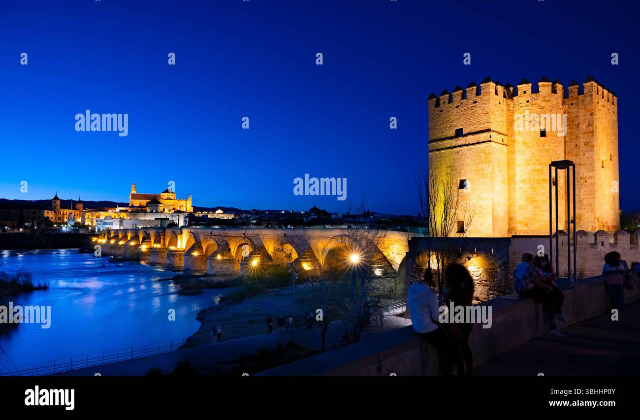 Pont romain et cathédrale de la mosquée de Cordoue, Andalousie, Espagne Banque D'Images