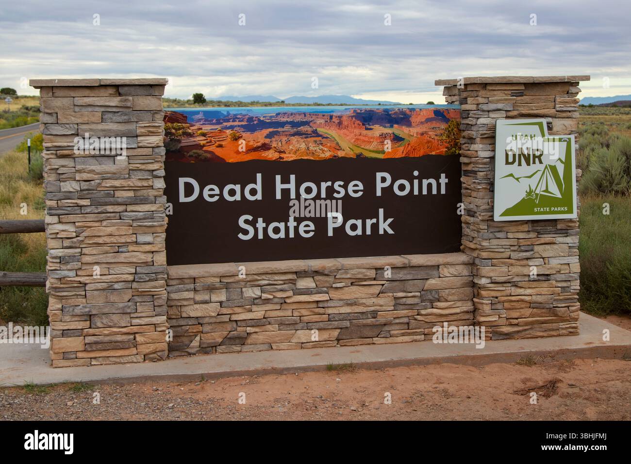 Panneau d'entrée pour le parc national de Dead Horse point à Moab, Utah Banque D'Images