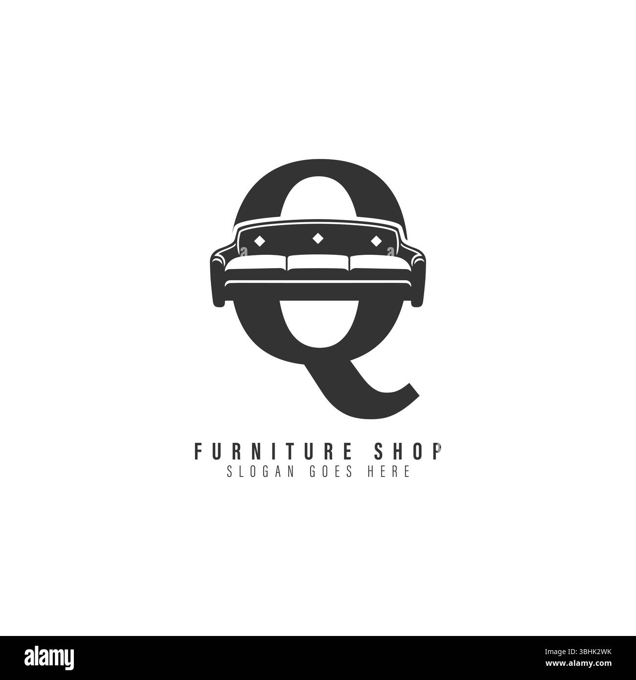 Logo de canapé lettre Q. Alphabet Q icône mobilier Illustration de Vecteur