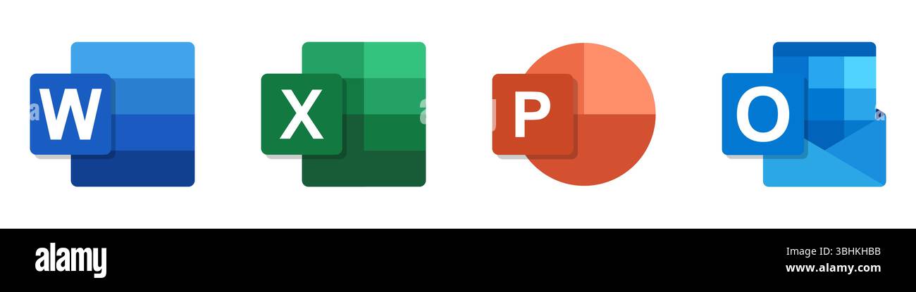 Jeu d'icônes de signature des programmes Microsoft Apps Illustration de Vecteur