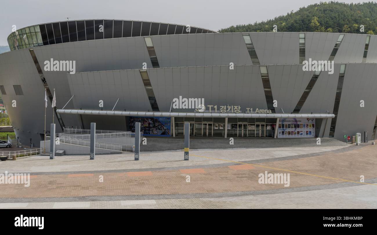 Muju, Corée du Sud. 1er mai 2019 : arène de compétition extérieure de Taekwon-Do au centre d'entraînement de la Fédération mondiale de Taekwon-Do Banque D'Images