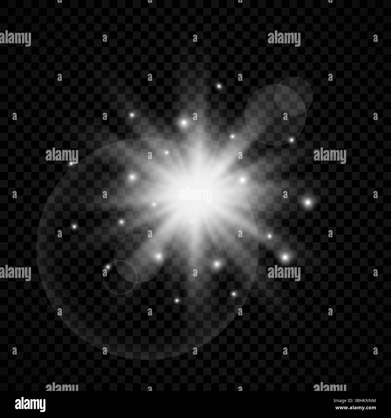 Effet lumineux des reflets de lentille. Lumières blanches brillantes effets d'étoiles avec des étincelles sur un fond transparent. Illustration vectorielle Illustration de Vecteur