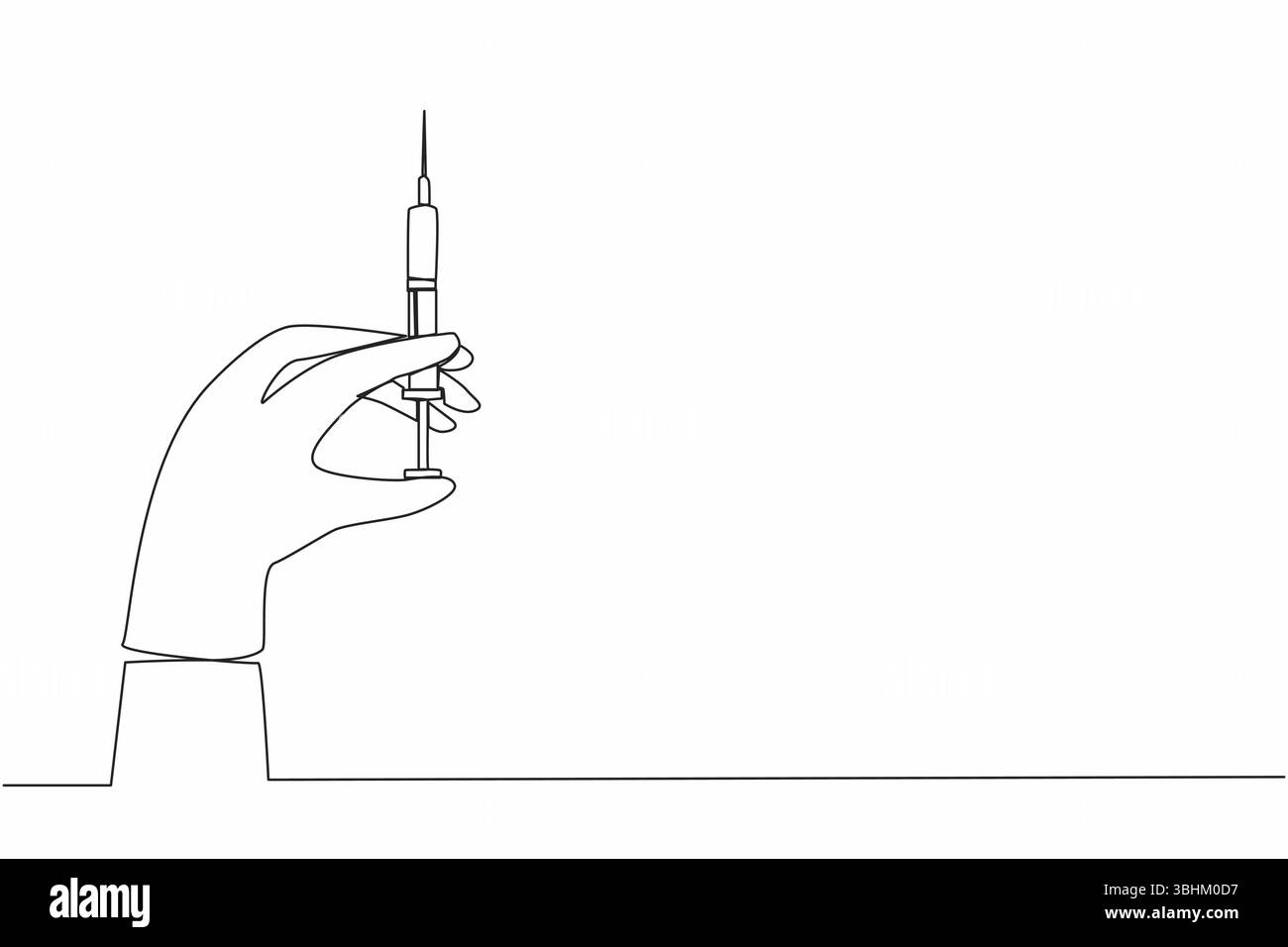 Dessinant en continu une ligne la seringue de pressage manuelle du médecin prête à injecter la dose. Vaccination et injection médicale. Santé, concept de vaccin médical. Si Illustration de Vecteur