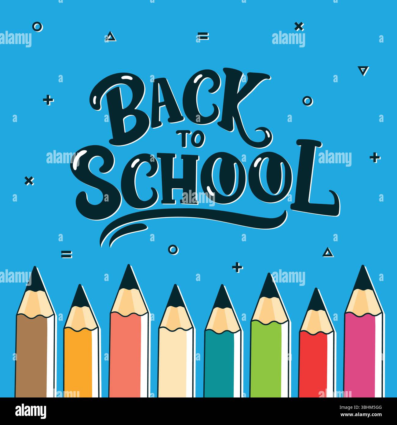 affiche de retour à l'école avec des crayons de couleur illustration vectorielle plate. Illustration de Vecteur