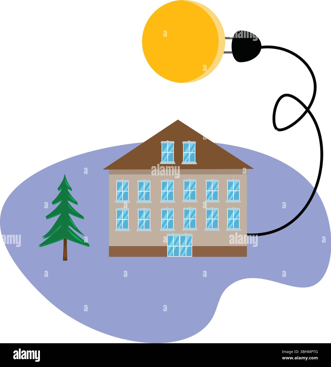 Soleil branché avec un câble électrique à la maison, illustration de concept d'énergie libre Illustration de Vecteur