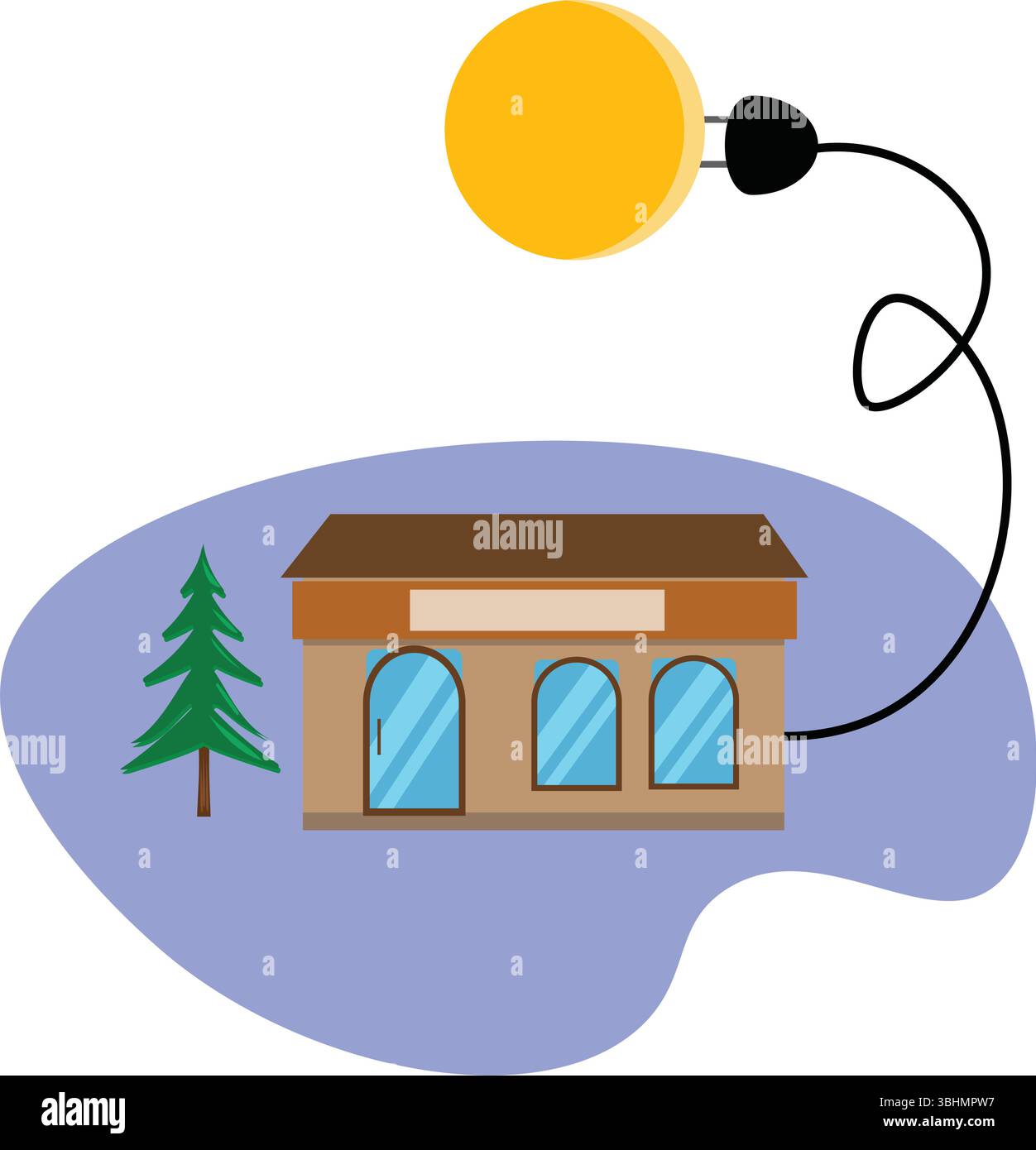 Soleil branché avec un câble électrique à la maison, illustration de concept d'énergie libre Illustration de Vecteur