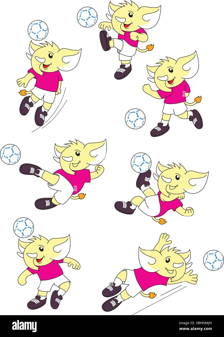 Les éléphants portent des vêtements de football jouant au football Illustration de Vecteur